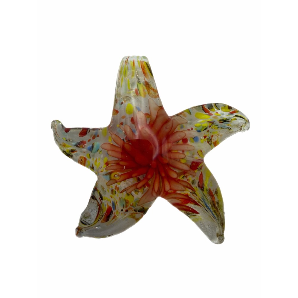 Art Glass Starfish Pendant Confetti Splatter Murano Style Coastal Jewelry